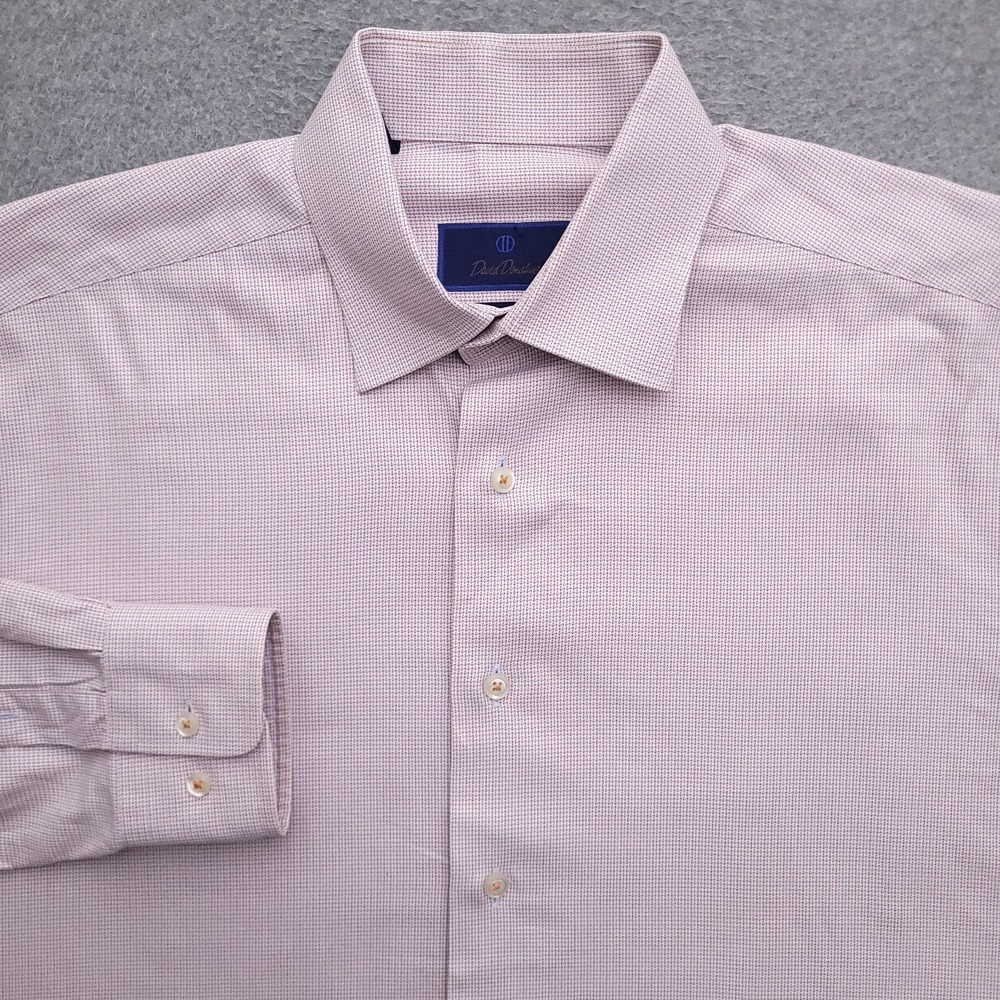 David Donahue Dress Shirt Mens 16 34/35 Regular Fit White Micro Check